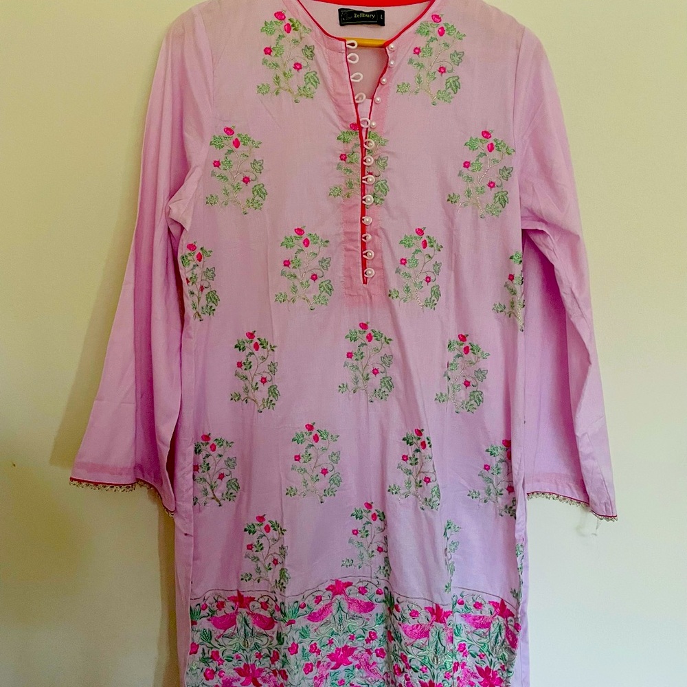 Zellbury pink embroidered kurta tunic